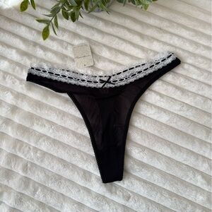Intimately By Free People, Black With White Lace Trim, Thong